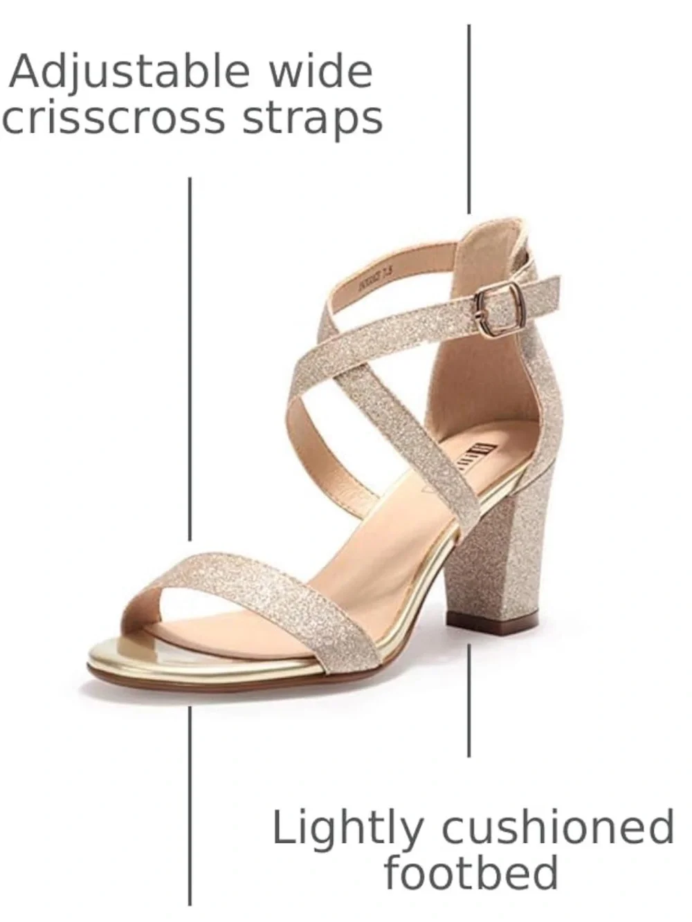 Size 8.5 IN3 Grace Strappy Block Heels Sandals with adjustable cross strap